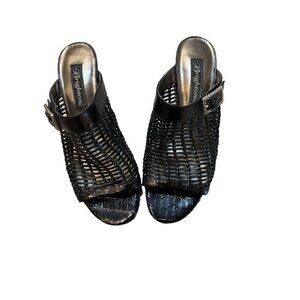 Brighton Black Woven Open-Toe Heels